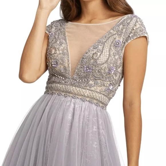 Mac Duggal Lavender Cap Sleeve beaded dress prom pageant unicorn Rare - Picture 1 of 8